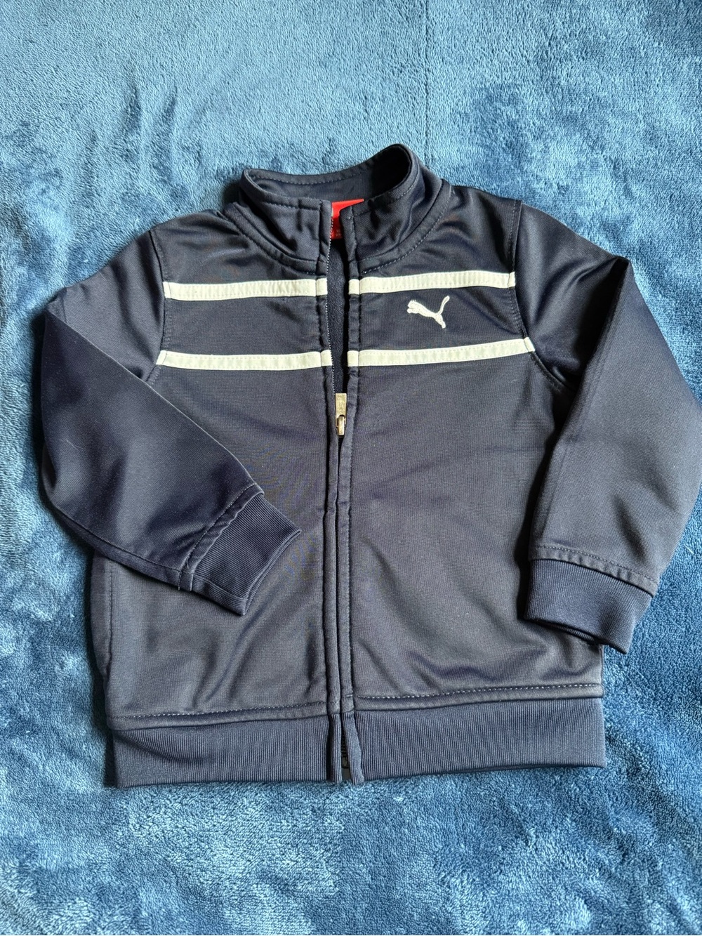 Puma Youth Dark Blue Full-Zip Jacket with White Stripes